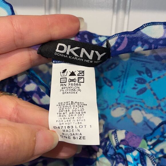 DKNY Sarong Swimsuit Cover Up Floral Mesh Blue Purple One Size - Picture 3 of 4